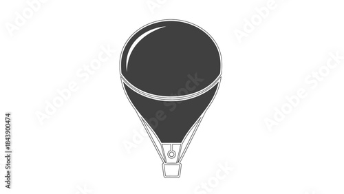 Dark Gray Hot Air Balloon Silhouette with Basket on White Background airship aircraft