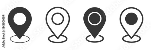 Map pin icon vector set, location symbol for maps, navigation apps, GPS services, travel, directions, geographic markers, and location-based interface design.