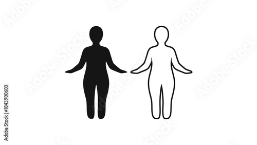 Silhouette of Two Human Figures One Solid Black One Outline White Keywords: human, figure, silhouette, outline, shape, person