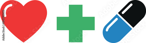 Heart with medical cross and pill symbolizing health and medicine concept