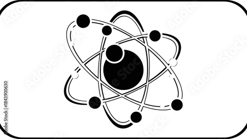 Stylized atom symbol with orbiting electrons on white background science atomic