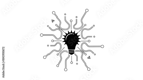 Stylized Light Bulb With Circuit Board Connections And Arrows idea innovation