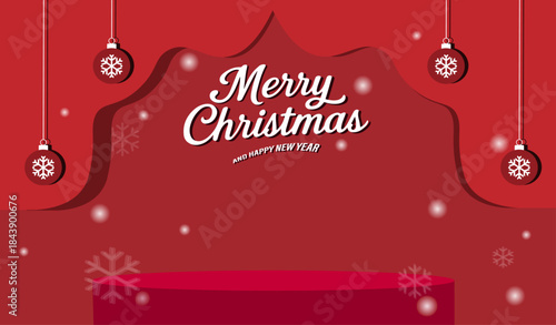 Premium Christmas Product Display Podium Mockup Vector Background with Festive Decorations, ideal for luxury product mockups, holiday advertising, e-commerce promotions, christmas banners