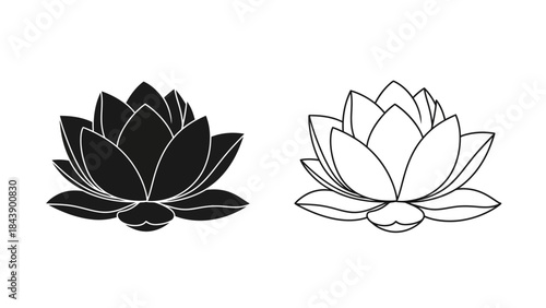 Two Lotus Flowers One Black Silhouette One White Outline bloom blossom