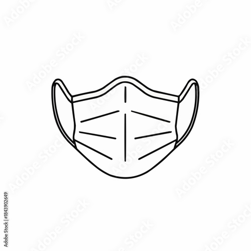 Simple black and white line drawing of a protective face mask for health and safety