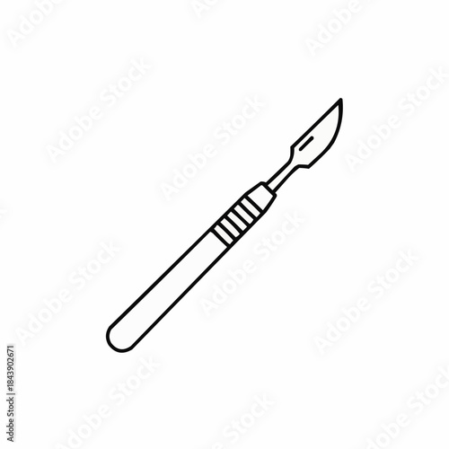 Simple black line drawing of a surgical scalpel on a white background
