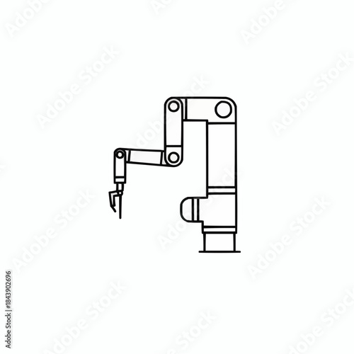 Simple line art illustration of a robotic arm with a gripper on a white background