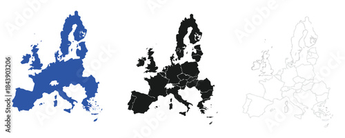 europe, european union, map, country outlines, blue, black, white, gray, political map, geography, continent, borders, illustration, graphic, design, vector, europe, european union, political, countri