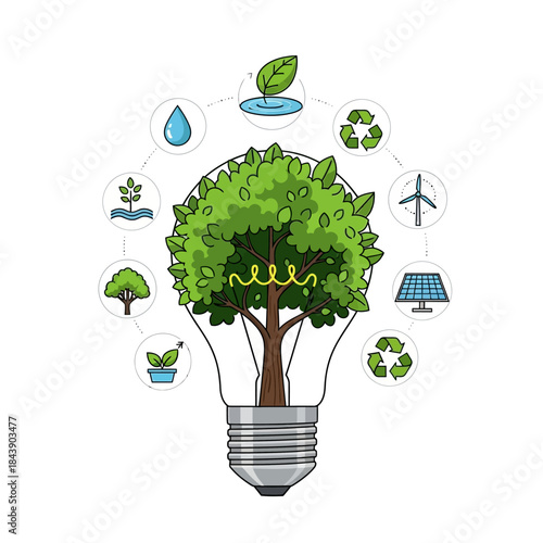 Sustainable Innovations: A Tree Inside a Lightbulb Representing Eco-Friendly Solutions and