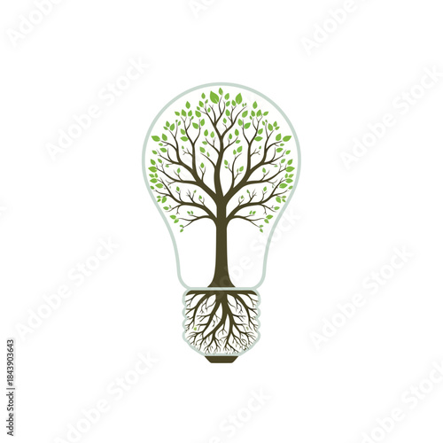 Symbolic representation of environmental conservation: A tree growing inside a lightbulb emblem