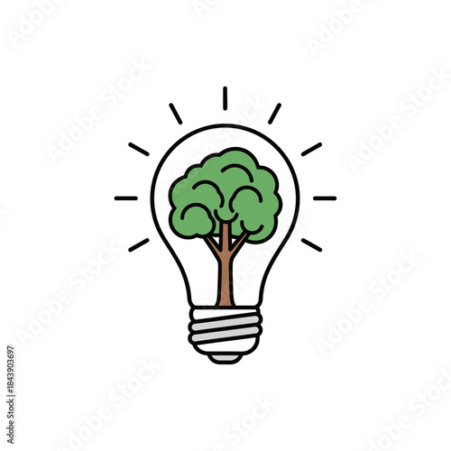 Illustrative lightbulb containing tree representing innovative eco friendly concepts