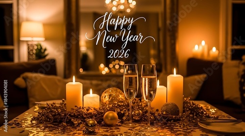 Classic New Year 2026 Champagne Celebration With Candlelight And Golden Decor
