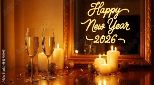Festive New Year 2026 Decor With Champagne Toast And Candles