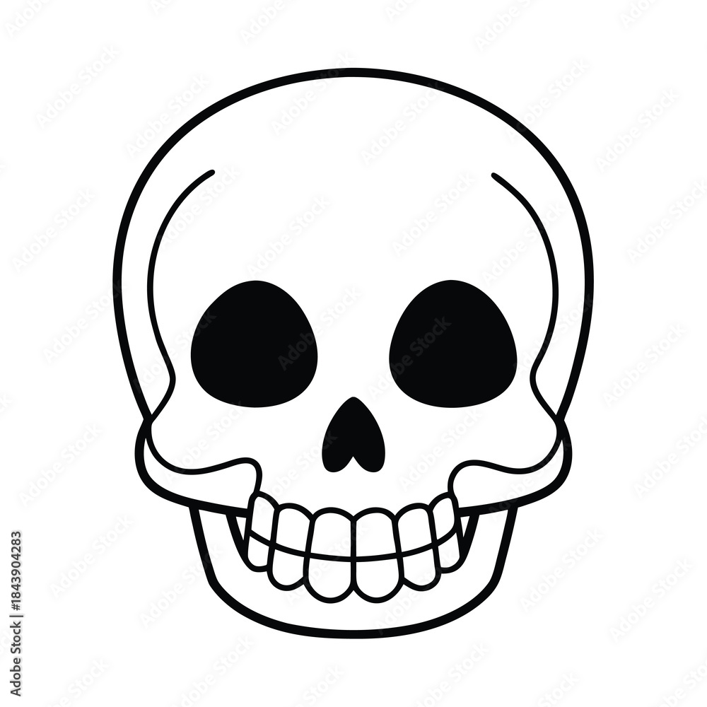 Fototapeta premium A vector illustration of a human skull and crossbones, a black symbol of death and danger, often used for Halloween or a tattoo design