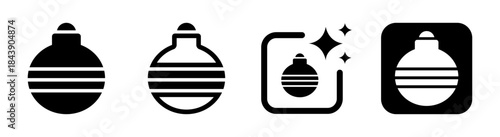 Christmas baubles icon featuring ornament balls and tree decorations including wreaths in round plastic metal glass and wood styles in a vector illustration on a transparent background