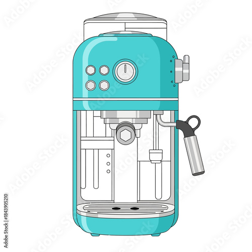 Stylish turquoise coffee maker illustration showcases modern kitchen appliance design and