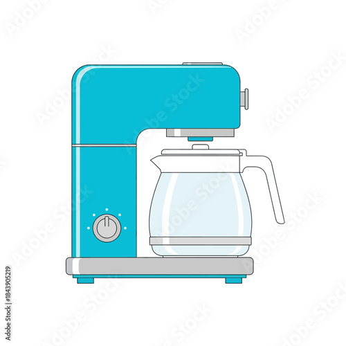 Stylized turquoise coffee maker illustration representing home brewing appliances and kitchen