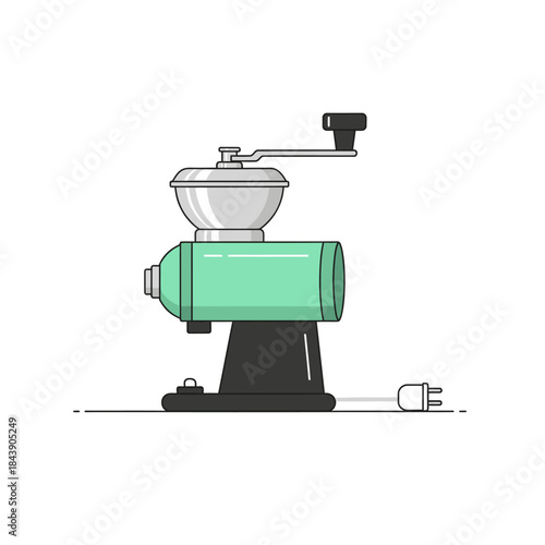 Stylized vector art showcasing a retro electric coffee grinder appliance design