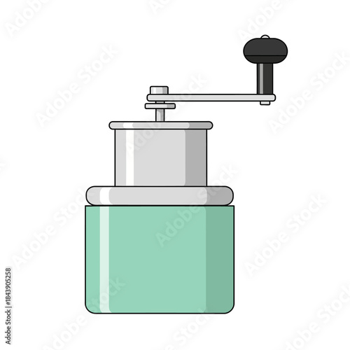 A minimalistic vector illustration of a classic hand crank coffee grinder artifact depicting