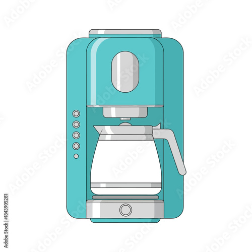 Stylized turquoise drip coffee maker illustration offering a retro vibe and kitchen flair