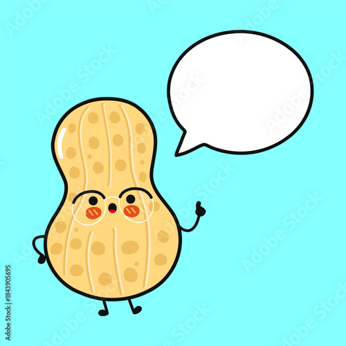 Cute peanut character wearing glasses thinking with speech bubble