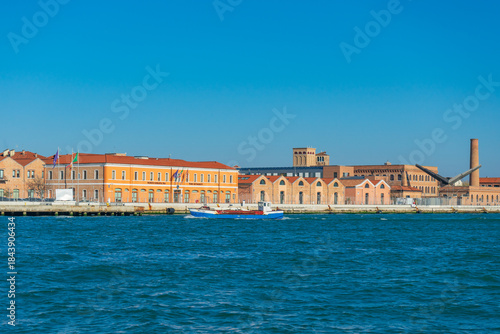 Waterfront view of the Venice Arsenal (Arsenale di Venezia) in Venice, Italy
