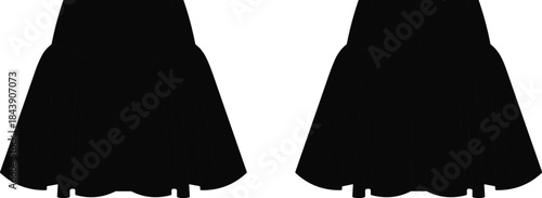 Fashion Flat Technical Drawing of a Mini Skirt with Flared Circular Hem and Paneled Yoke, Front and Back View Vector.