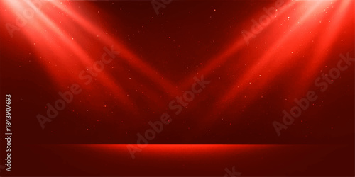 Red stage spotlight glow against dark backdrop with motion ray illustration