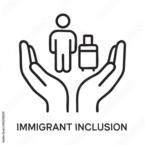 Protecting vulnerable people hands cradling a person and a suitcase symbolizing support and inclusion high quality