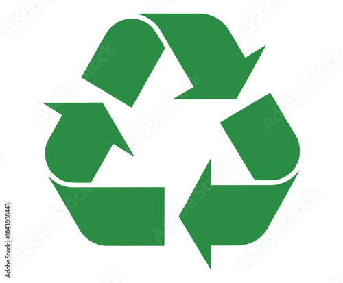 Green recycling symbol vector graphic with three circular arrows, representing eco-friendly practices, sustainability, waste reduction, reuse, recycling, and environmental conservation illustration.