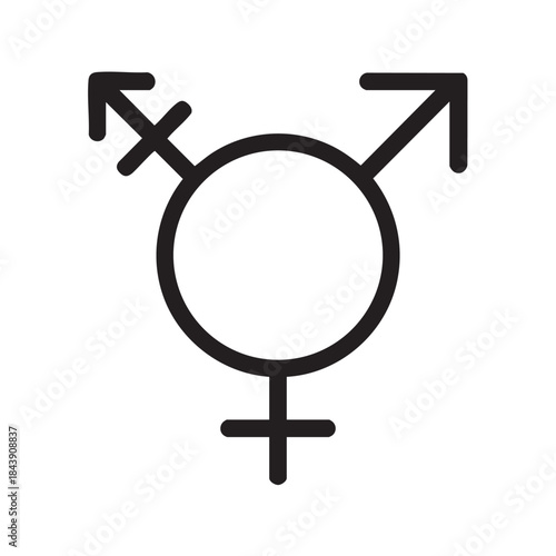 A simple black and white graphic depicting the internationally recognized symbol for transgender pride and identity