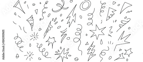"Hand-Drawn Confetti and Party Decorations - Fun and Festive Vector Icons for Celebrations"