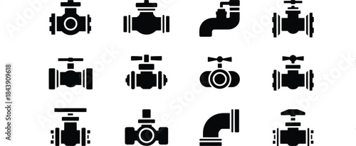 "Vector Set of Industrial Pipe Valves and Connectors"