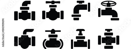 "Vector Set of Industrial Pipe Valves and Connectors"