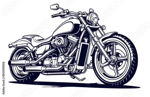 Vintage custom chopper motorcycle side view detailed illustration for design