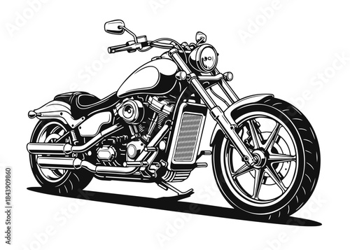 Vintage custom chopper motorcycle side view detailed illustration for transportation