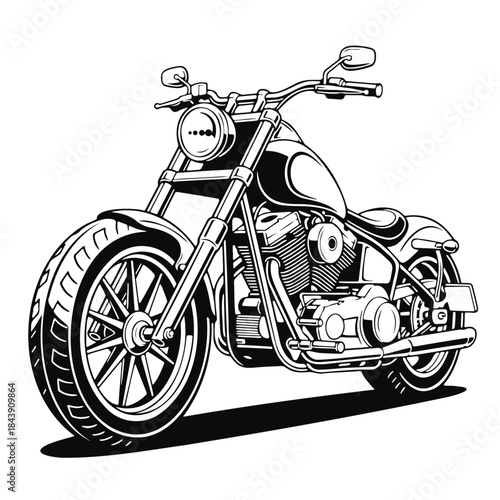Vintage monochrome custom motorcycle with classic design and powerful engine for riders