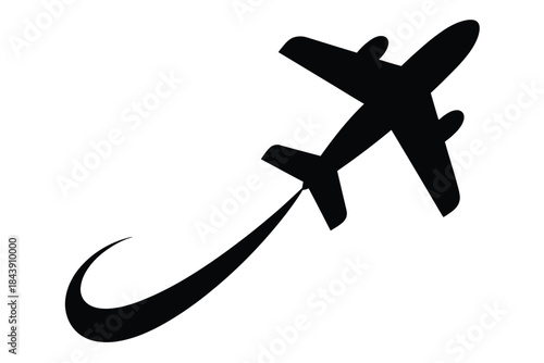Airplane with trail vector graphic, flight path icon, travel and tourism symbol, airline  illustration, journey route, destination marker,