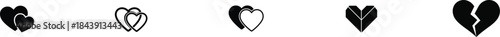 Collection of five black heart representing different states of love and relationships