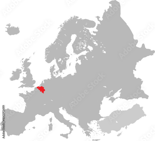 Map of Belgium on European Continent Vector.