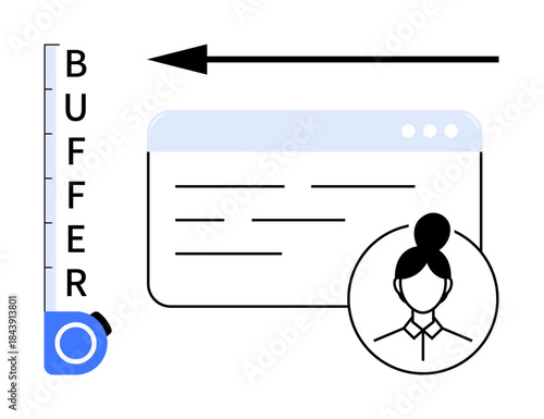 Buffering concept. Buffering visualization with user profile icon and interface elements connectivity. Buffering digital data flow and loading. For technology, software, networking, applications, UX