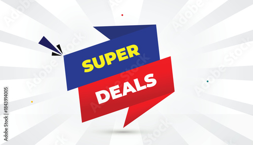 super deals editable eps format web banner vector art illustration template design blue red gradient shapes yellow bold font white gray abstract sun shine business background 4k modern creative digita