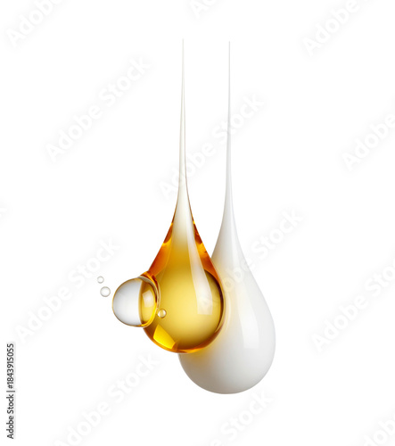 Oily and milky drops isolated on transparent background. Generative AI