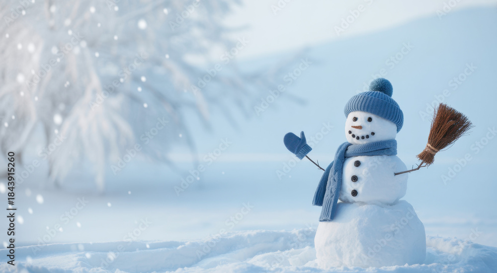 Obraz premium Christmas winter background with snow and blurred bokeh.Merry christmas and happy new year greeting card with copy-space. 