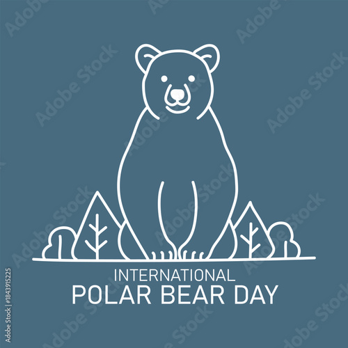 Stylized white line art polar bear illustration for international polar bear day celebration
