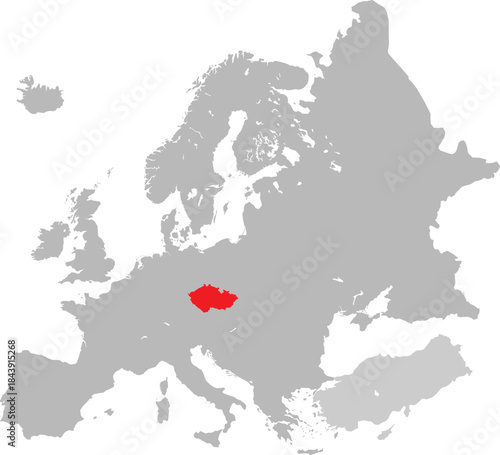 Map of Czech Republic (Czechia) on European Continent Vector.