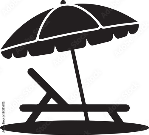 Two Beach Lounge Chairs Under Umbrella Silhouette Vector
