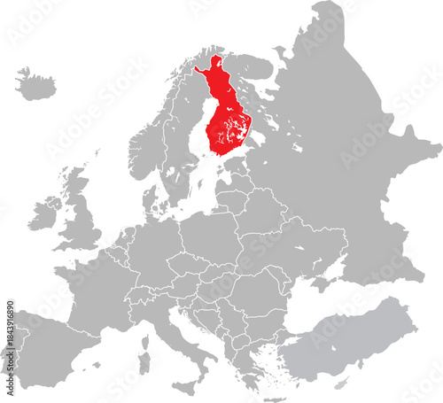 Map of Finland on European Continent Vector