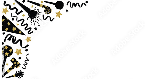 Celebration corner with confetti party hats and festive golden decorations