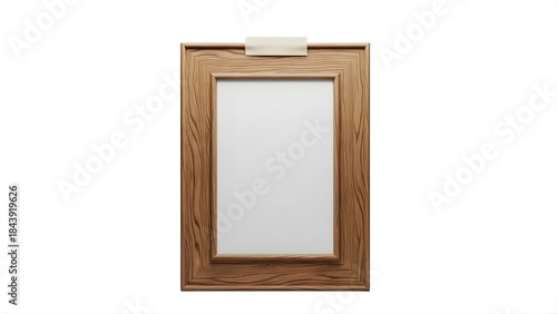 Empty wooden picture frame mockup isolated on white background